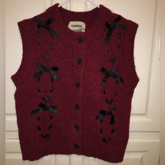 Damson Madder Aggie Bow Knit Sweater Vest - Picture 3 of 8